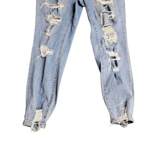 Forever 21 Distressed Faded Blue Denim Ripped Torn Up High Rise Skinny Jeans - Picture 4 of 10